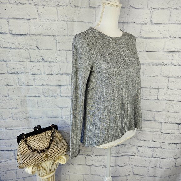 Zara Collection Size Small Gray/Silver Ribbed High-Low Long Sleeve Pullover Top - Picture 6 of 9